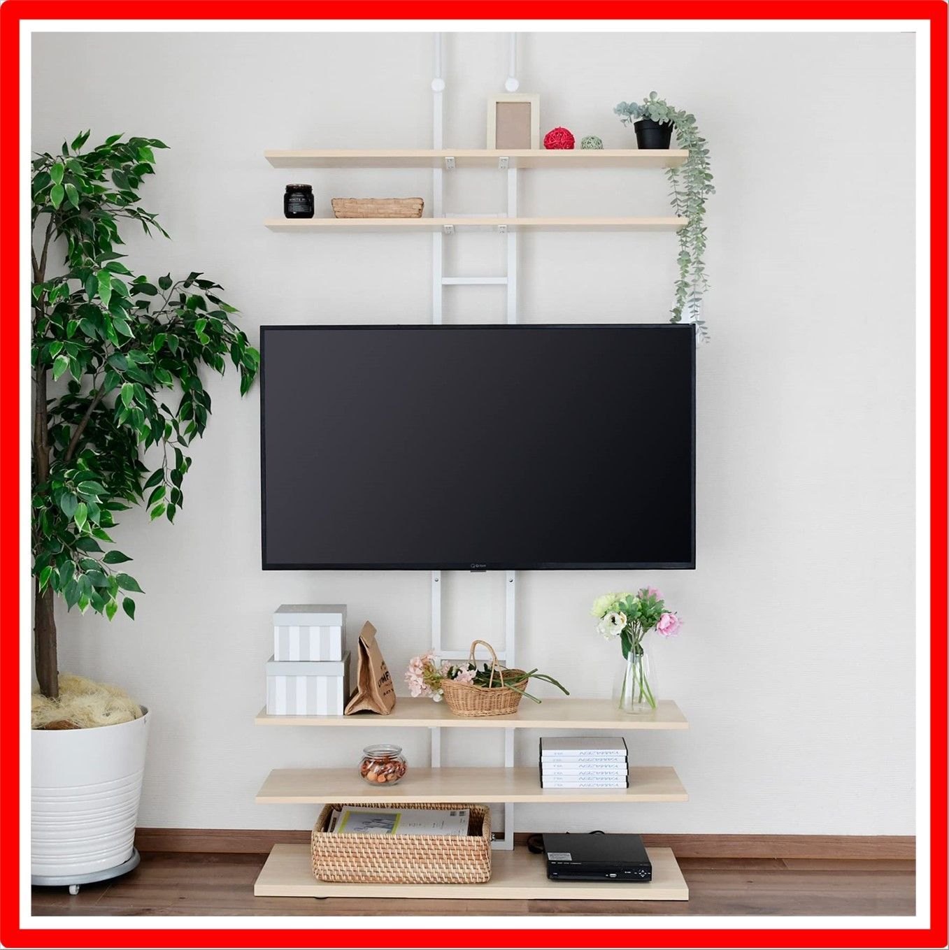 送料無料 】ウッドナチュラル/ホワイト_32-70型対応(幅93) [山善