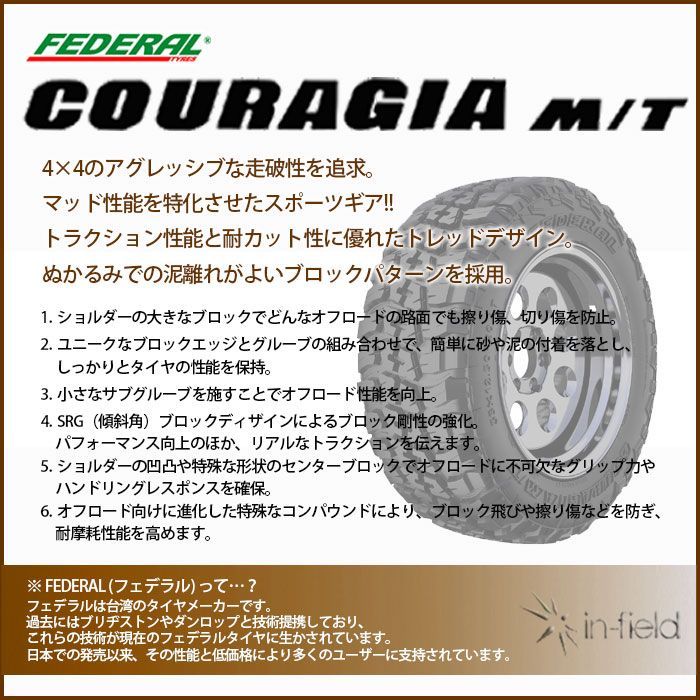 車のパーツ FEDERAL COURAGIA M/T 37X12.50R17LT 129Q 10PR 17インチ 