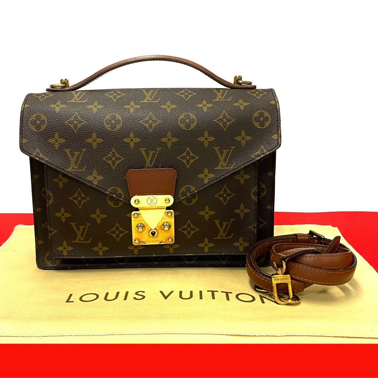 極 美品 袋付き LOUIS VUITTON ルイヴィトン モンソー モノグラム レザー 本革 2way ハンドバッグ ショルダーバッグ ブラウン  243-6 - メルカリ