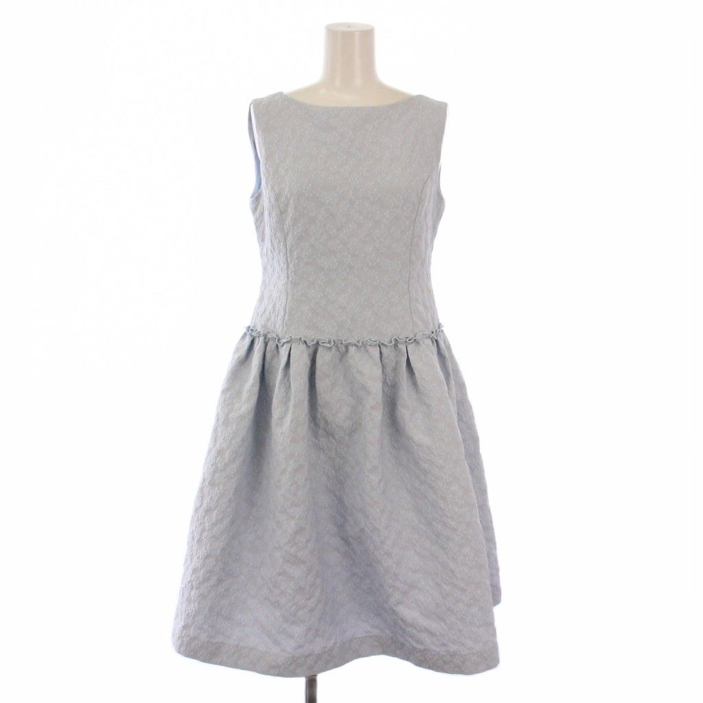 フォクシーニューヨーク FOXEY NEW YORK collection Dress Lris フ ワンピース ひざ丈 ノースリーブ ボートネック 刺繍 総柄 38 水色 ライトブルー |BB