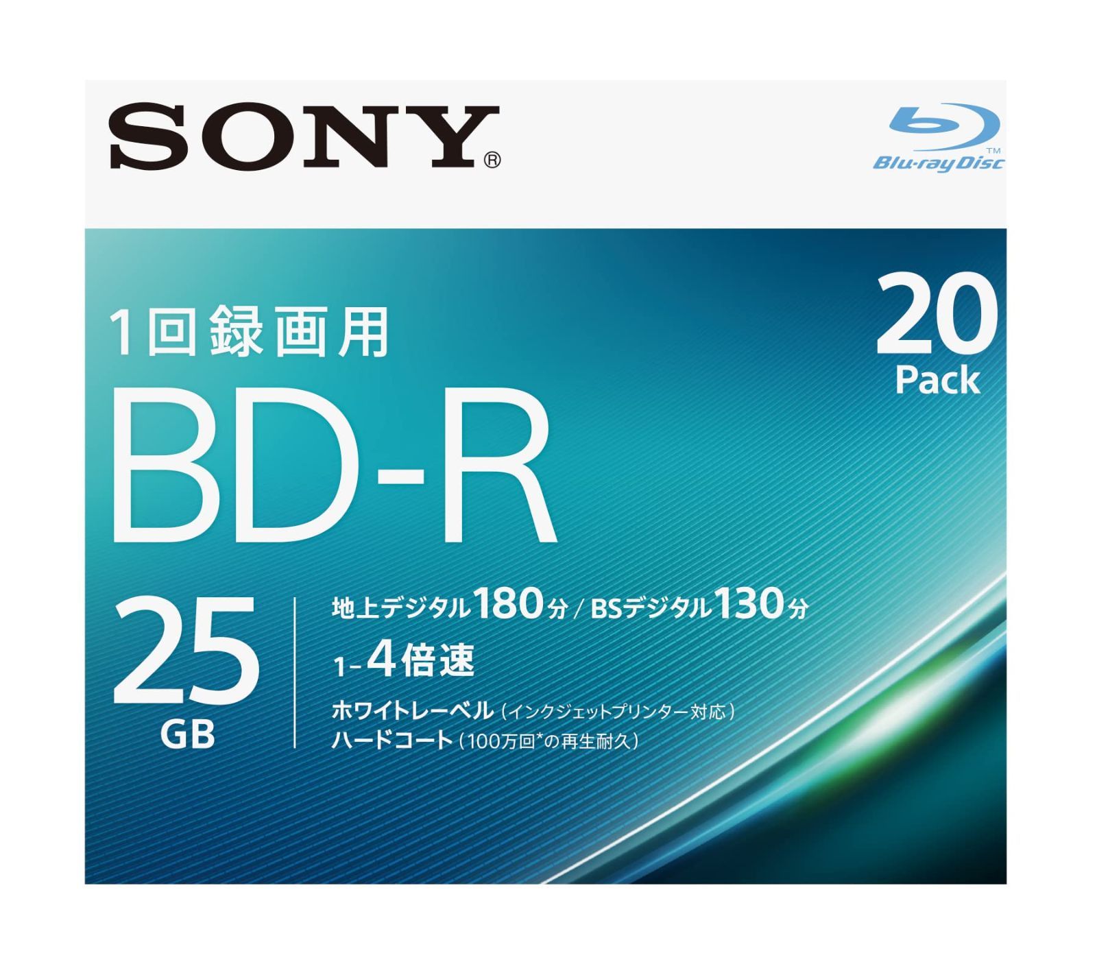 【人気商品】ソニー ブルーレイディスク BD-R 25GB (1枚あたり地デジ約3時間) 1回録画用 20枚入り 4倍速ダビング対応 ケース付属 20BNR1VJPS4