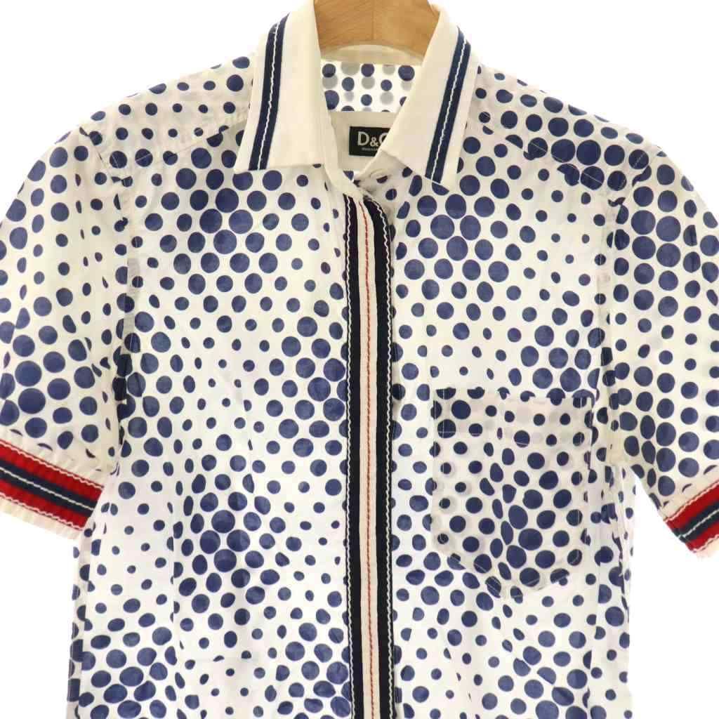 新品✦ドルガバ D&G ドルチェ&ガッバーナ ドット 半袖ブラウス パフスリ M ドルガバ D&G ドルチェ&ガッバーナ ドット 半袖ブラウス