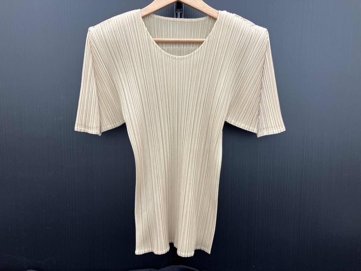 PLEATS PLEASE プリーツプリーズ 半袖カットソー 杢ベージュ 3美品 PLEATS PLEASE プリーツプリーズ/ISSEY MIYAKE イッセイミヤケ