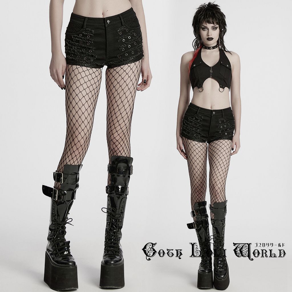 ゴスロリワールド WK-692XDF-BK パンクファッション ダメージデニム ショートパンツ ゴシック パンク ロック ビジュアル系 ヴィジュアル系 ライブ衣装 舞台衣装