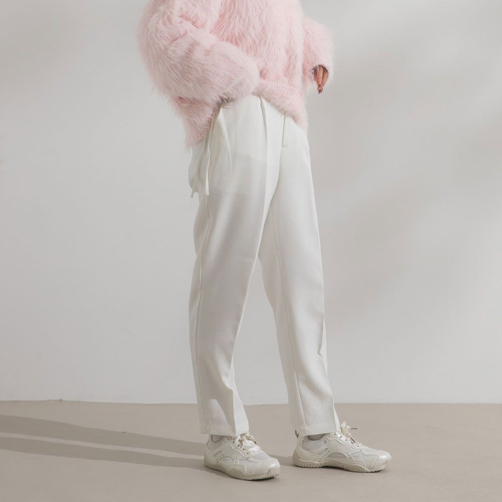 夢展望公式 サイドリボンテーパードパンツ ホワイト 他 別ページ有 rectangle パンツ クロップドパンツ クロップド 535136-01
