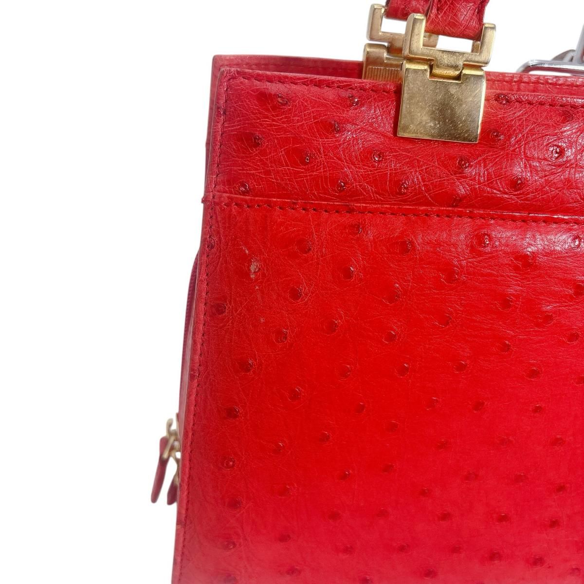 オーストリッチ ハンドバッグ ハンドバッグ ostrich レッド - メルカリ