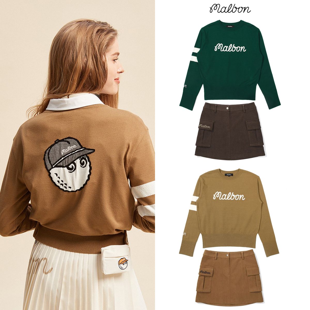 セット MALBON GOLF マルボンゴルフ BIG バケット ロゴ セーター カーゴ コーデュロイ スカート