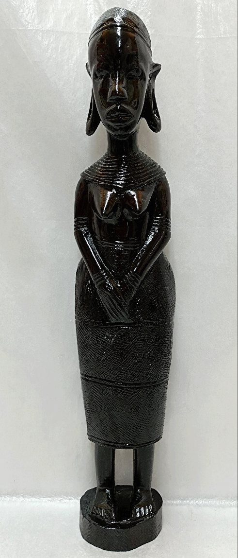 ヴィンテージ アフリカ マコンデ 黒檀一刀彫り女性像大型置物 アフリカ