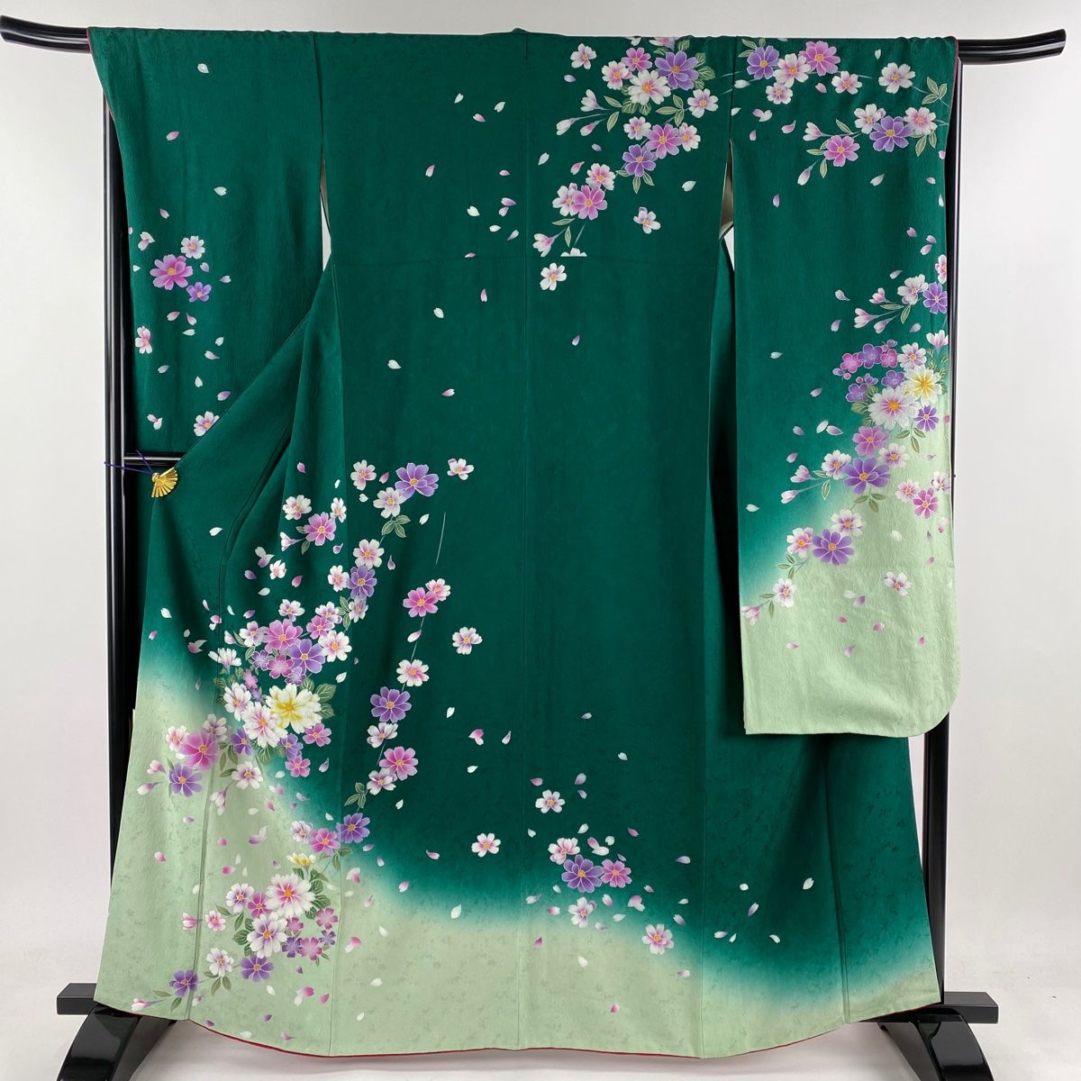 振袖 身丈162cm 裄丈68cm L 袷 桜 桜の花びら 銀彩 染め分け 緑 正絹 美品 名品 【中古】 - メルカリ