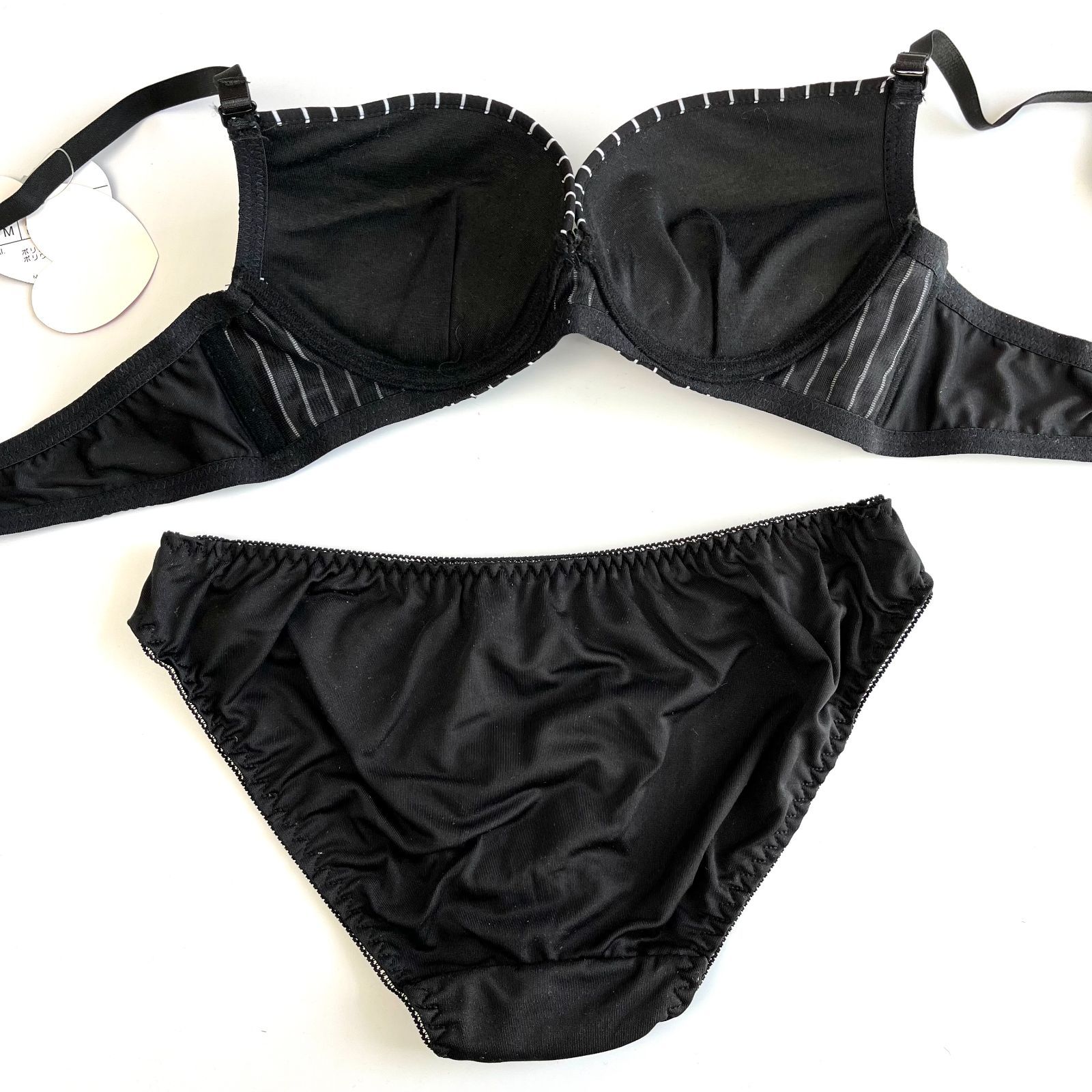 C70－M】 ブラ＆ショーツ ブラセット 黒 白ストライプ 2303