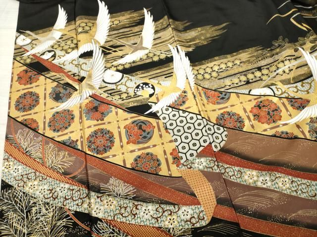 平和屋着物□豪華黒留袖 駒刺繍 御所車文 金銀彩 正絹 逸品 DAAO0932xg