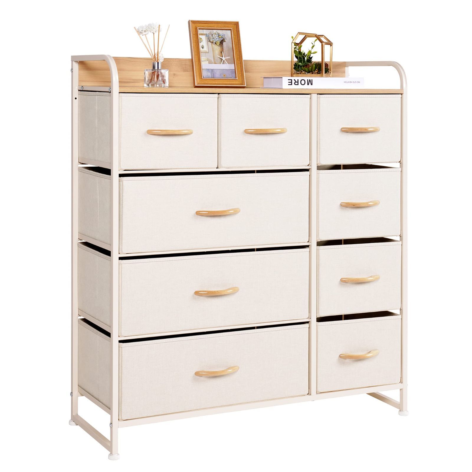 特価】衣類収納 多機能 簡単組立 大容量4段9杯 引き出し 収納 ベージュ