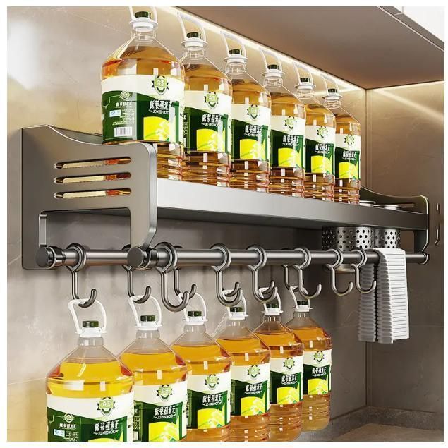 ステンレス製壁掛けキッチン収納ラック、ドリル不要のメタル