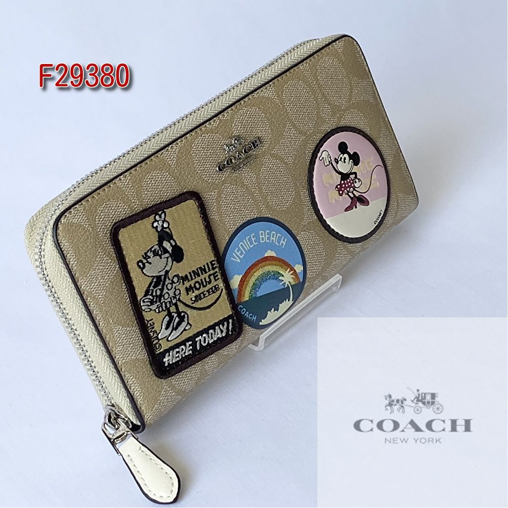 COACH 長財布 ディズニー ミニーコラボ F29380 ライトカーキ×チャーク