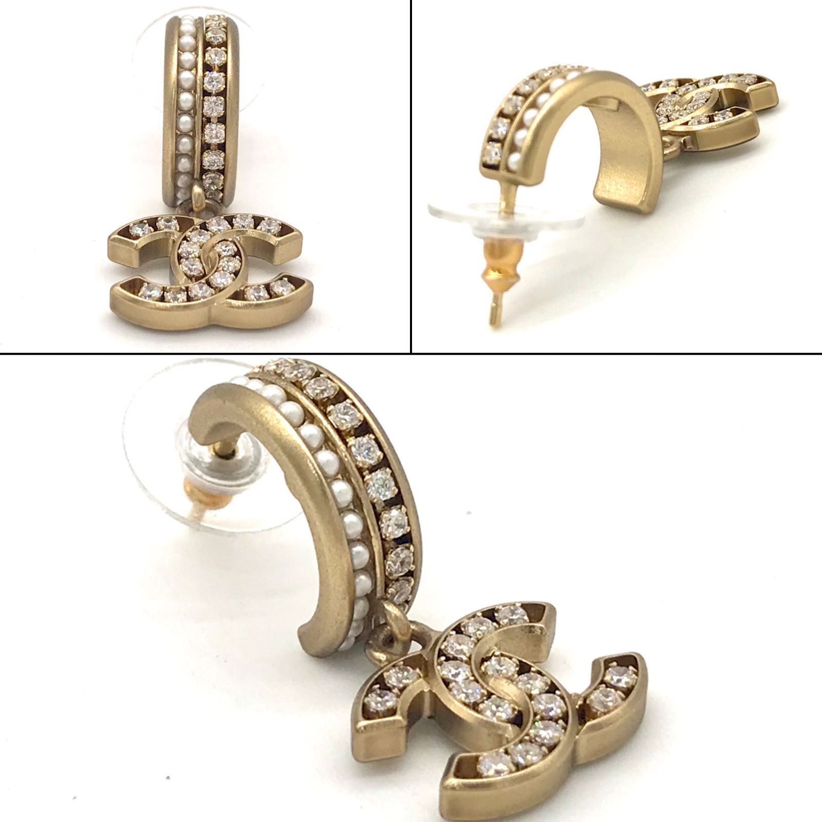 ▽CHANEL/シャネル ココマーク パール ラインストーンフープピアス