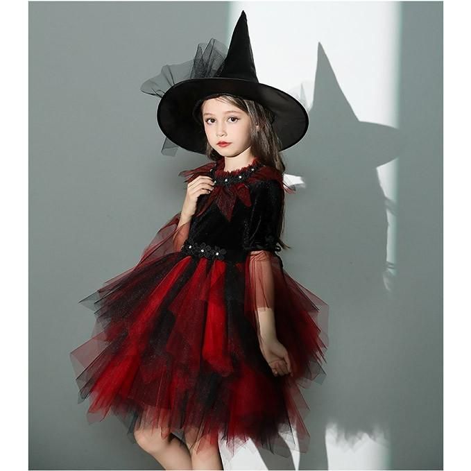ワンピース キッズ 子供服 ハロウィン 魔女 ウィッチ 女の子 長袖 帽子 イレギュラーヘム ミニ丈 コスプレ衣装 パーティ イベン 仮装