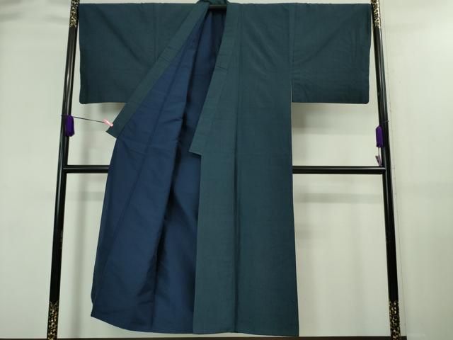 平和屋着物□極上 男性 お召 アンサンブル 長羽織 濃紺地 逸品 未使用