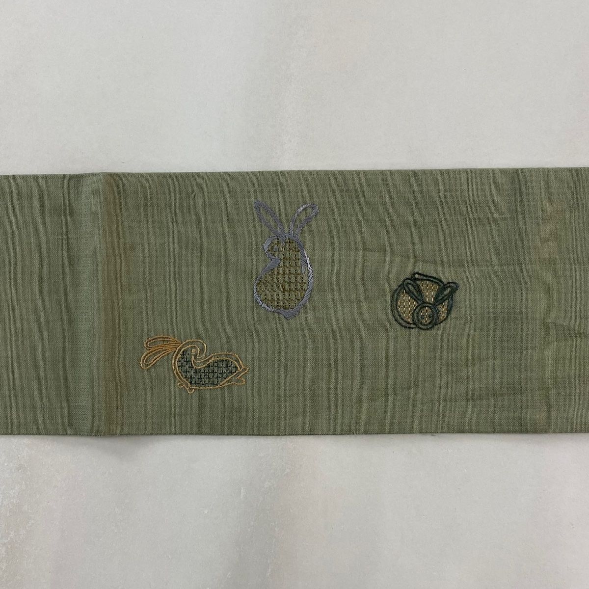 名古屋帯 名品 夏帯 うさぎ 刺繍 購入 灰緑 正絹 【】 名古屋帯 名品