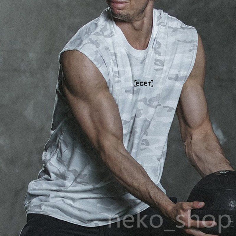 迷彩 メンズ ノースリーブ Tシャツ タンクトップ トップス スポーツウエア ジムウェア トレーニング カジュアル 薄手 ジョギング 運動着 吸汗速乾 JFg2497