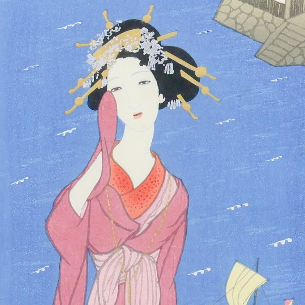 定番のお歳暮&冬ギフトの商品をすべ 真作】【WISH】竹久夢二「平戸懐古」木版画 〇大正 大作 15号大 絵画