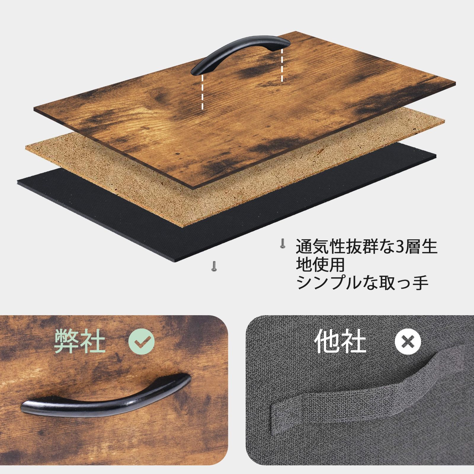 幅59×奥行30×高さ117㎝ 転倒防止 組立簡単 木製天板 箪笥 衣類収納 衣装ケース 布製 和風 ヴィンテージ風 5段6引き出し タンス チェスト Products Crestlive