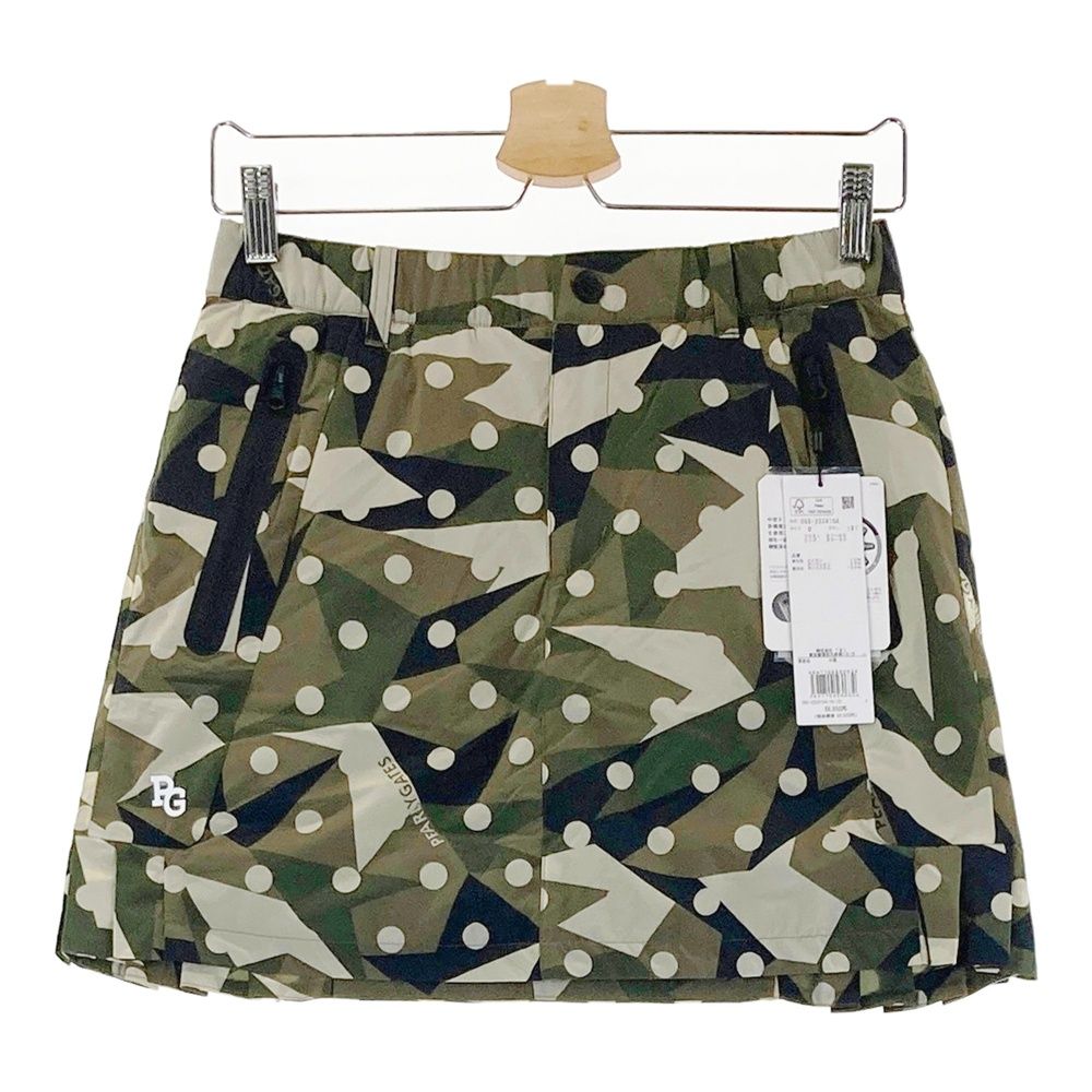 サイズ 0 PEARLY GATES パーリーゲイツ 055-2234104 ナイロンスカート サイドプリーツ ドット 総柄 カーキ系 240101543744 ゴルフウェア レディース ストスト