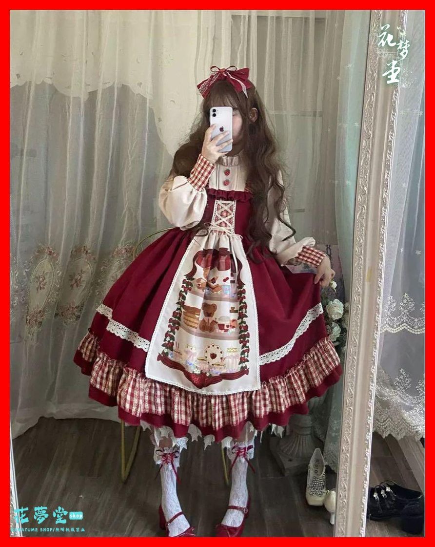 25年 全新 チェック柄ロリータワンピース-ポンチョ女子会お出かけに最適2点セット