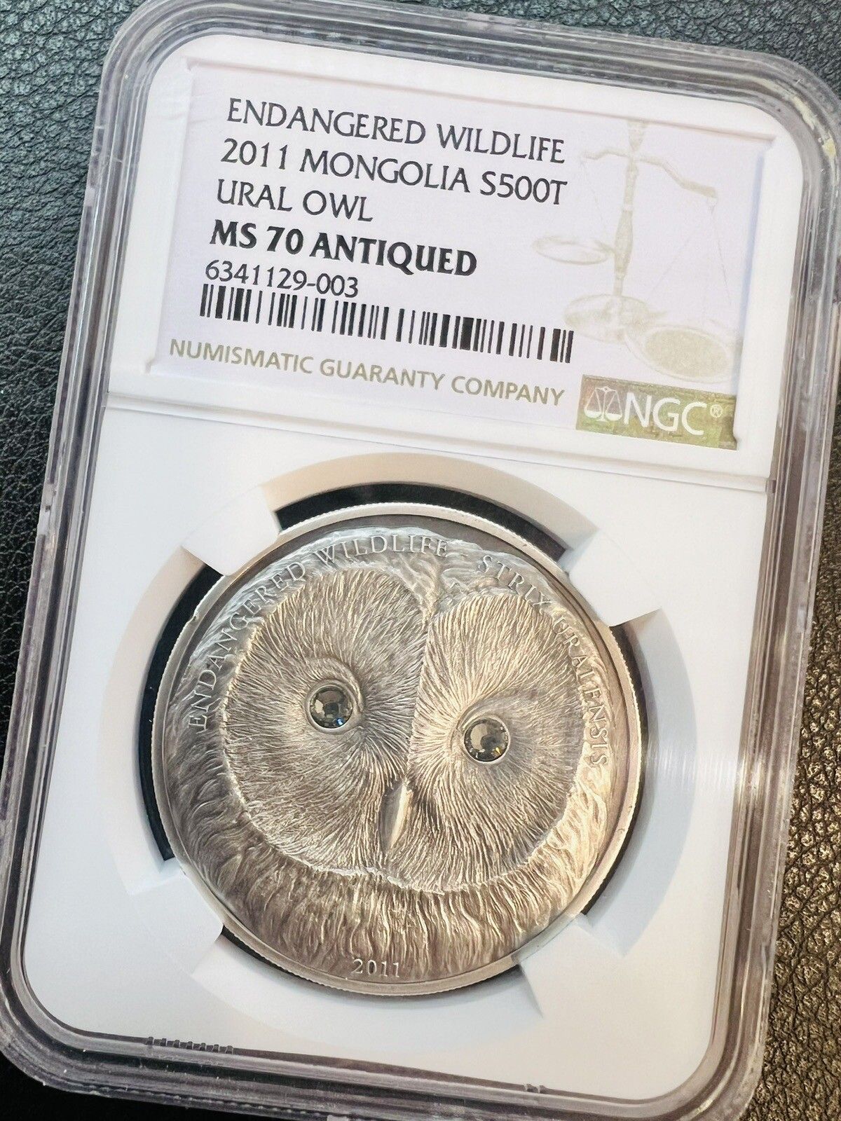 2011 Mongolia Owl Endangered Wildlife Silver Coin 1oz S500T NGC MS70