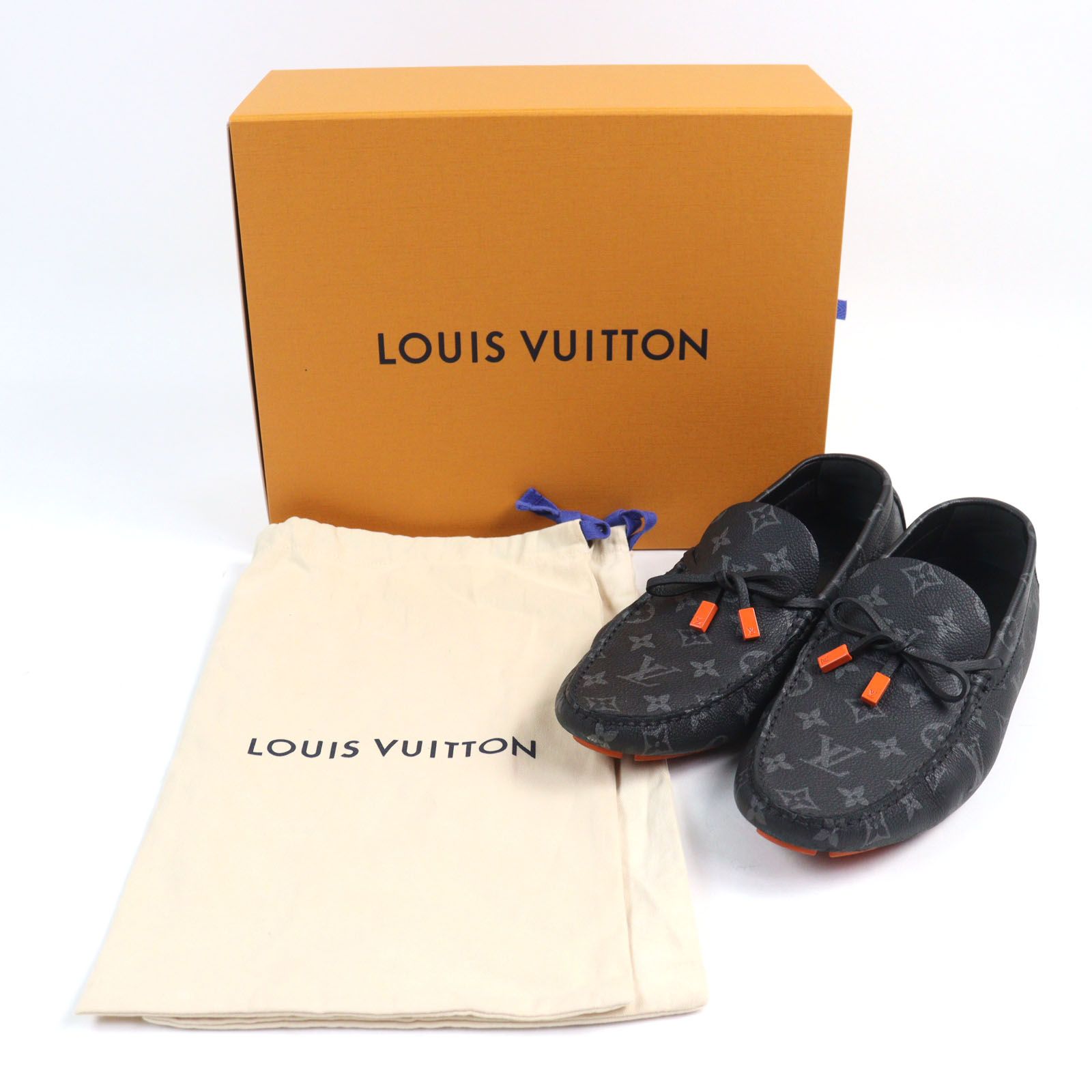 Louis Vuitton ブラック モカシン　　 ３８ LOUIS VUITTON SHOES 38 BLACK MONOGRAM LEATHER SNEAKERS