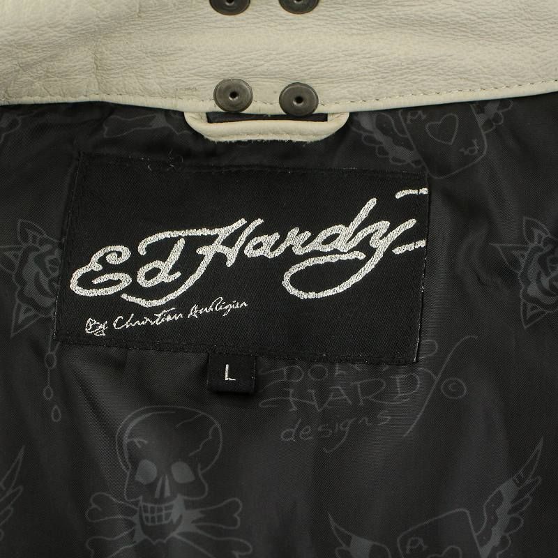 エドハーディー Ed Hardy シングルライダースジャケット 革ジャン