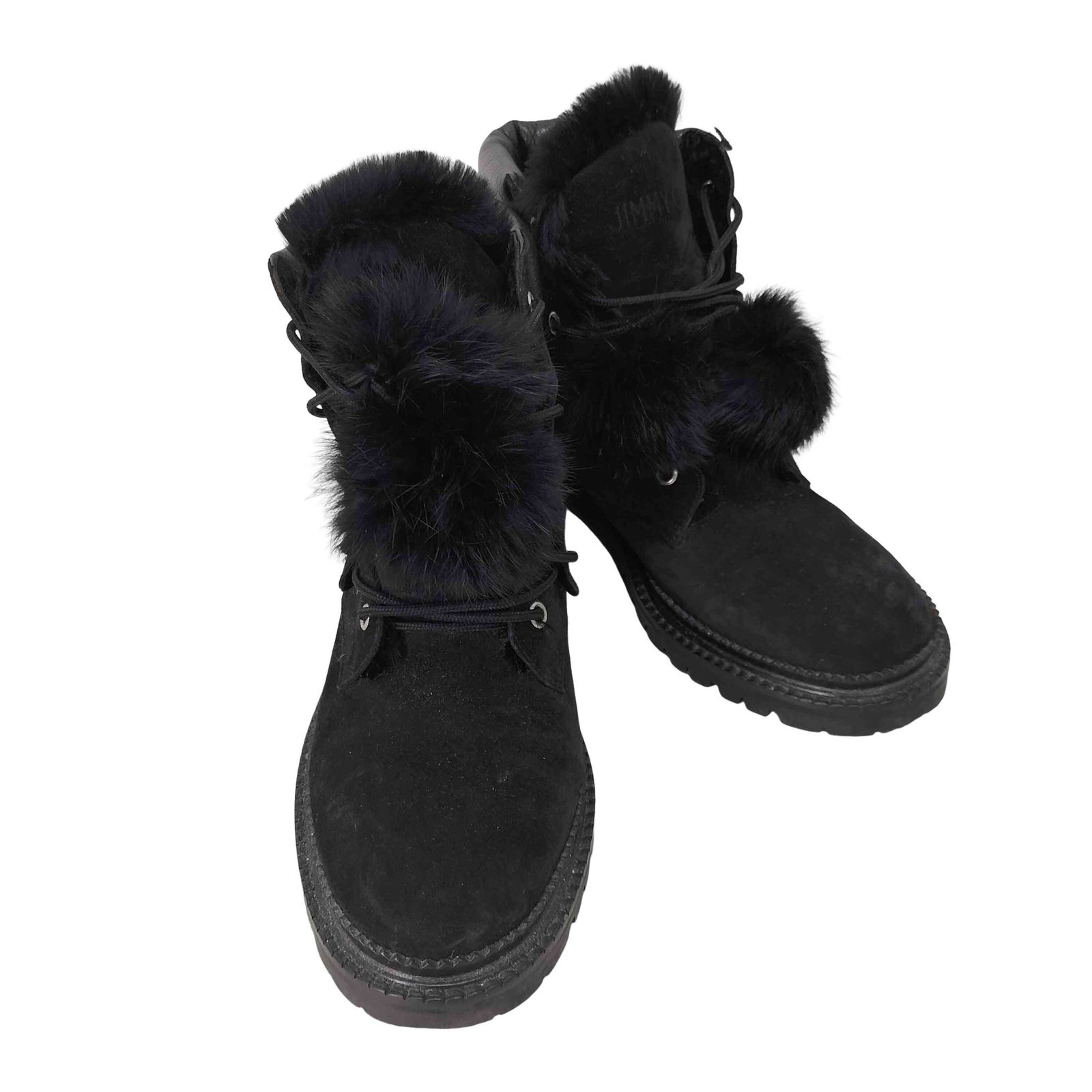 ジミーチュウ JIMMY CHOO ELBA FLAT ボンボンファー付 スエード レースアップ ワークブーツ レディース JPN 38