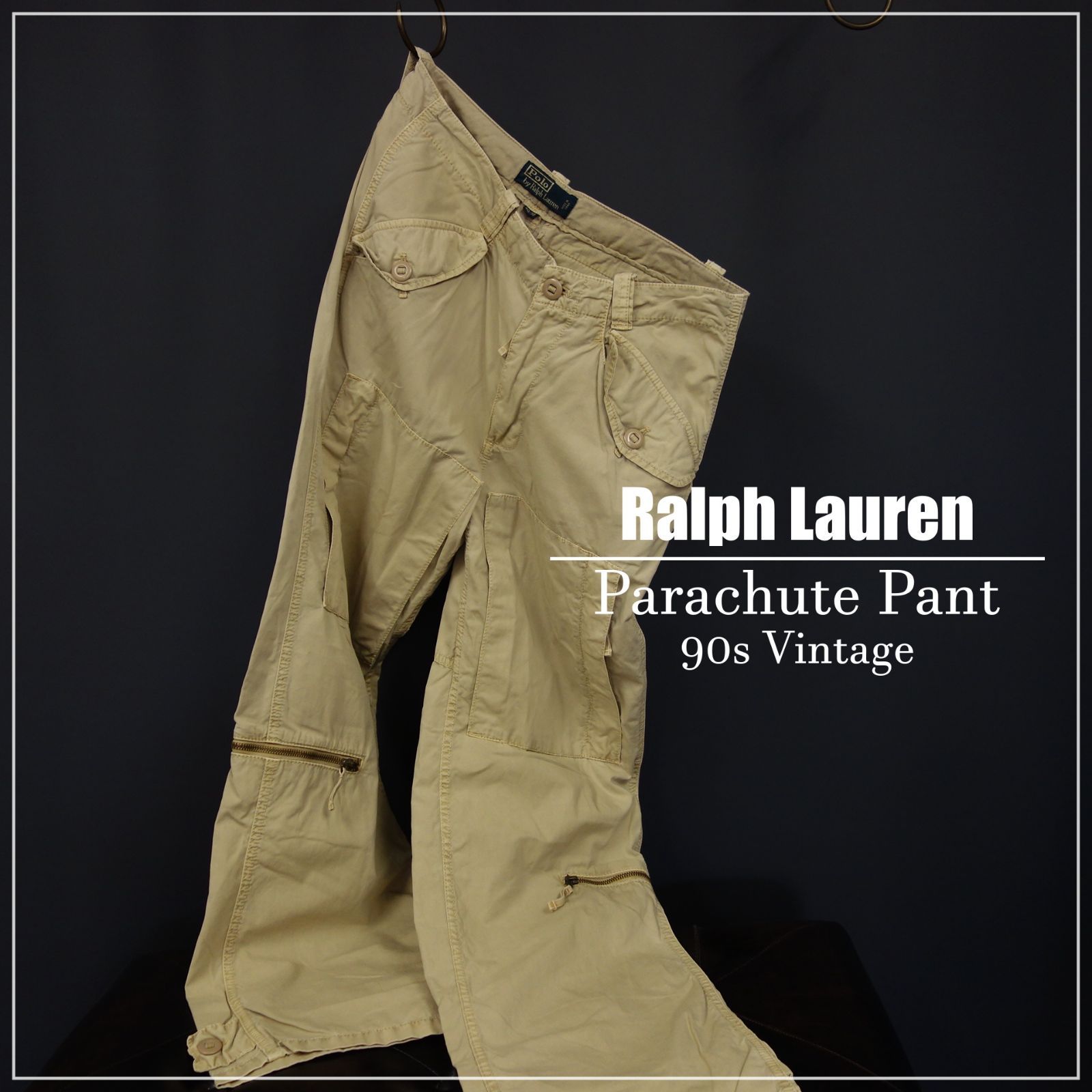 90s Vintage US古着☆Ralph Lauren ラルフローレン パラシュートパンツ カーゴ SIZE W30 ベージュ 90's 90年代  人気 希少アイテム - メルカリ