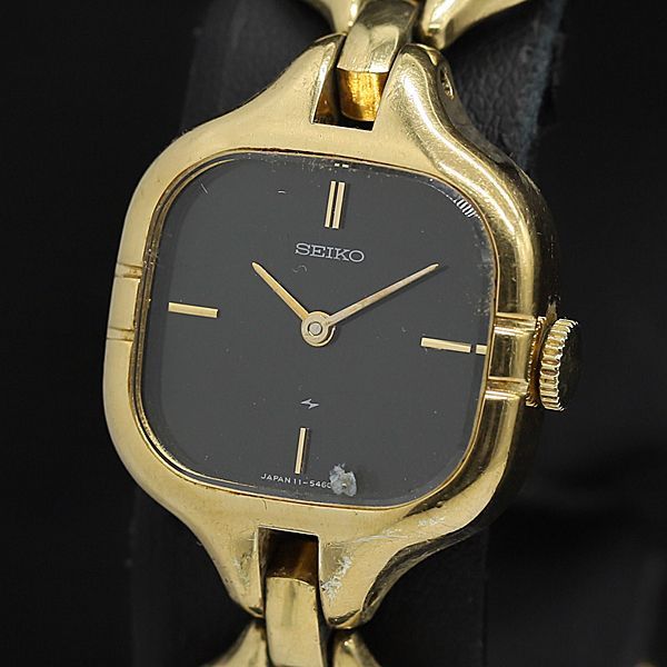 稼働 セイコー 手巻き 11-5210 スクエア GP SS ブラック文字盤
