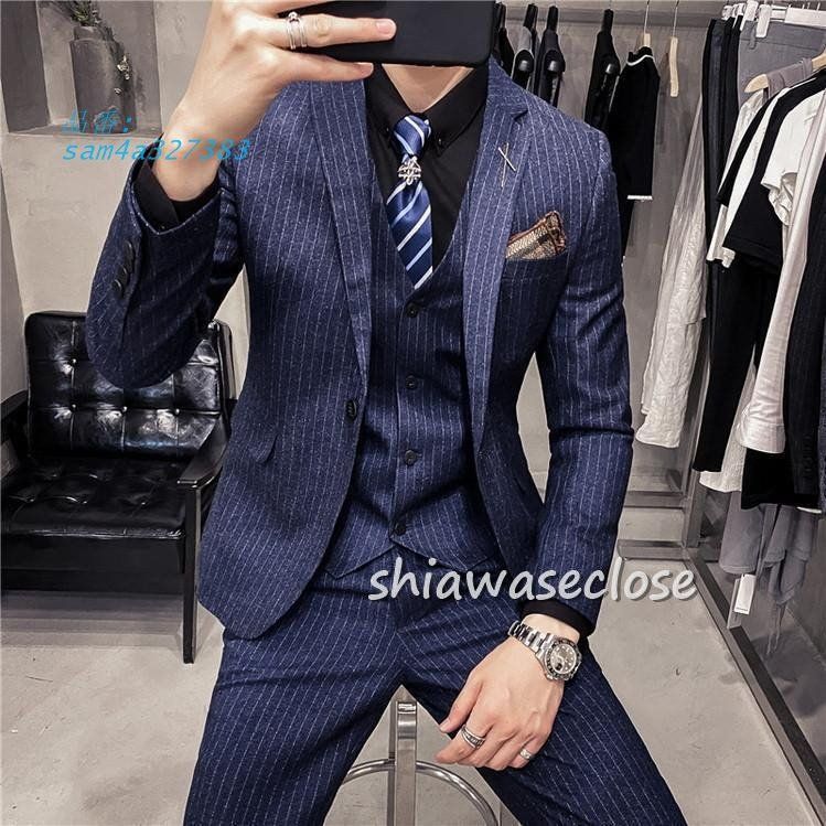 スーツメズおしゃれビジネススーツストライプカジュアルスーツ3ピーススーツフォーマルスーツスーツセットアップ洗える細身紳士服通勤結婚式 am4a327383