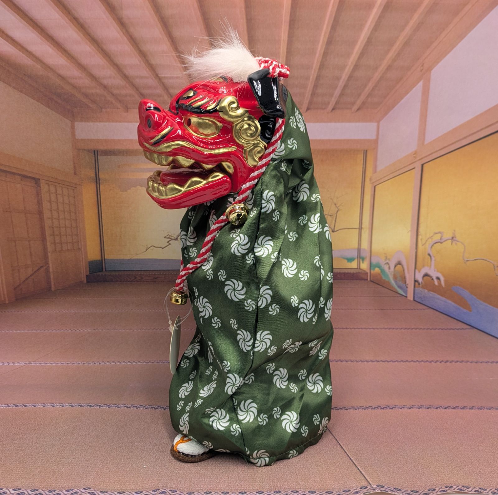 縁起物 踊る獅子舞 獅子舞 大 グリーン お正月 迎春 ダンシング獅子舞