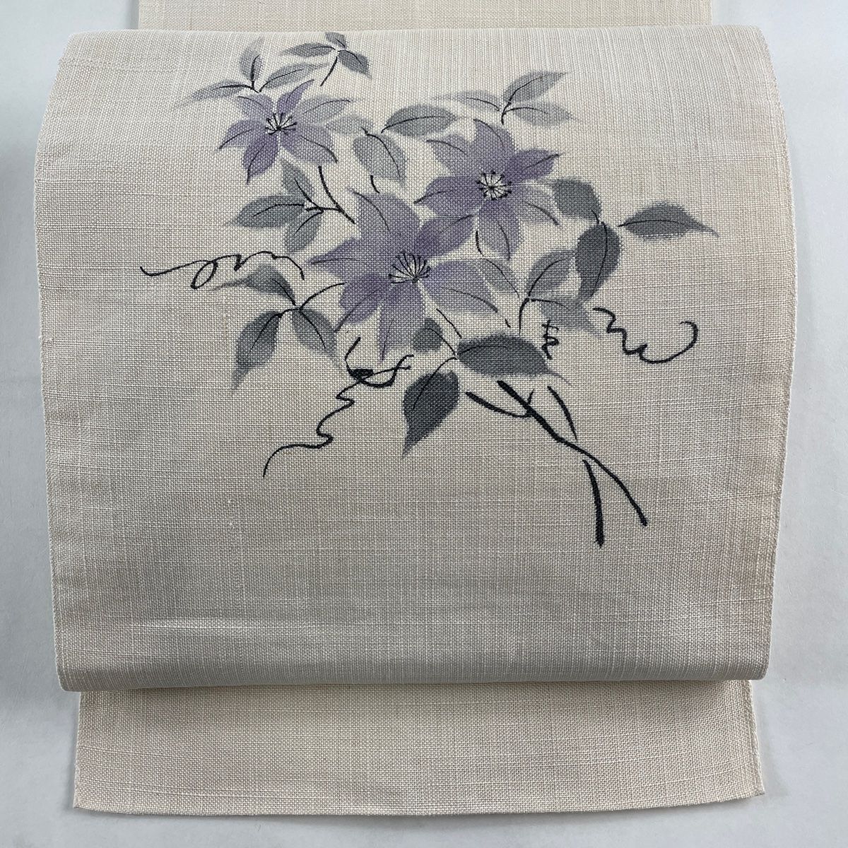 名古屋帯 秀品 夏帯 八寸名古屋帯 松葉仕立て 草花 箔 金銀彩 クリーム 正絹