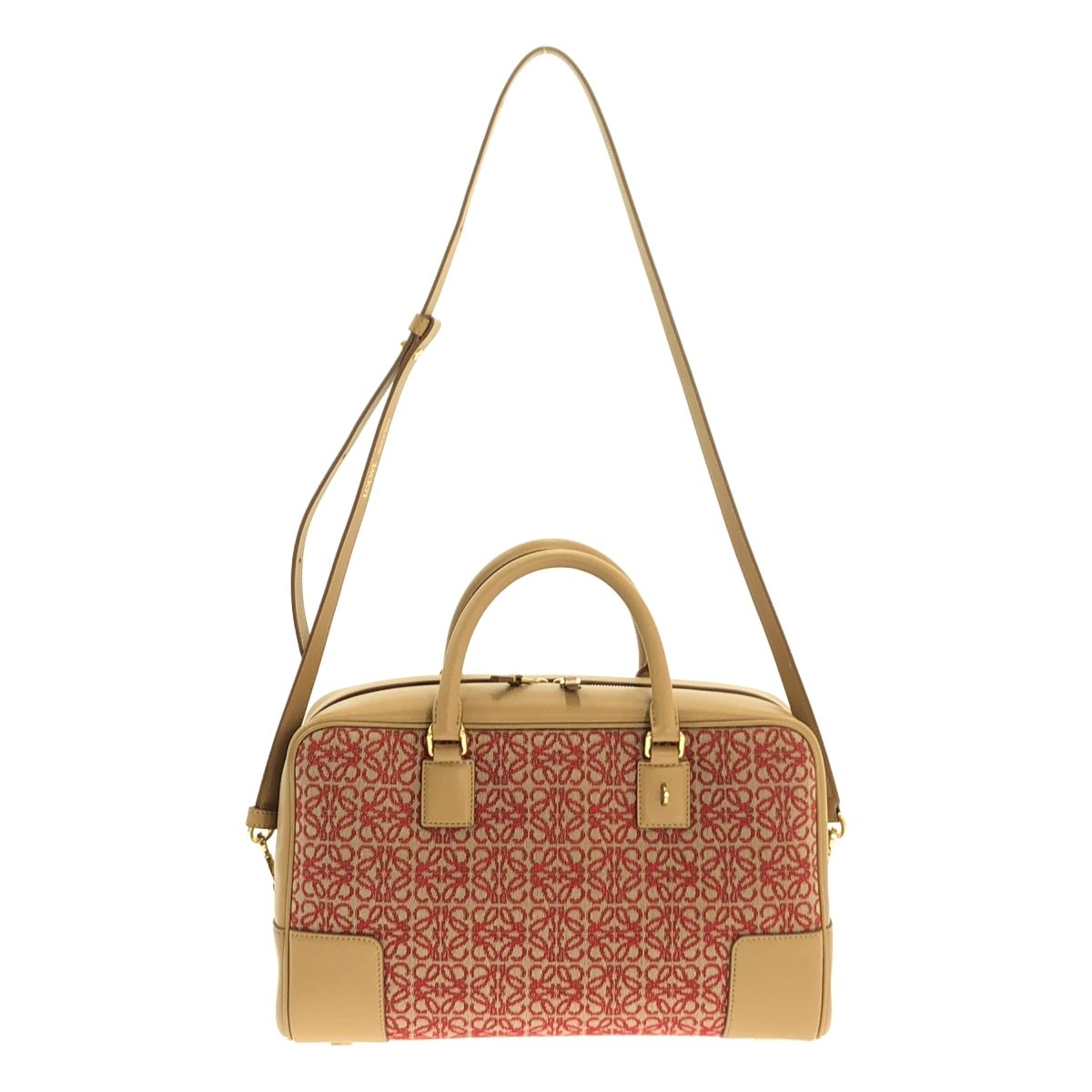 LOEWE ロエベ アマソナ28 アナグラム ジャカード 2way ショルダー バッグ ベージュ レッド レディース