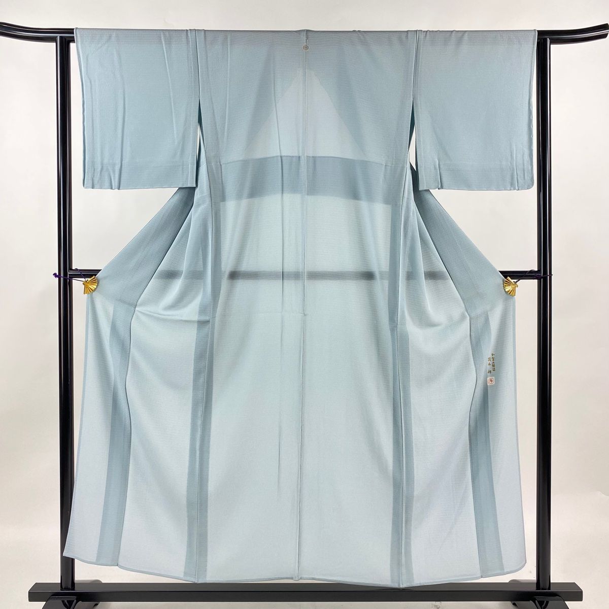 色無地 身丈155cm 裄丈63cm S 薄物 梶山伸 絽 落款 水色 化繊 名品 一つ紋