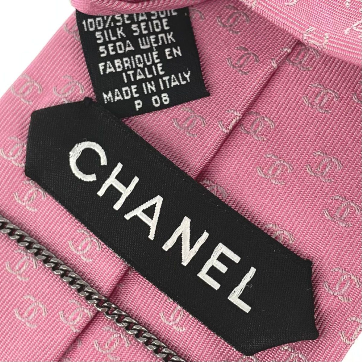 CHANEL シャネル ネクタイ P08 ピンク シルク100％ メンズ ココ