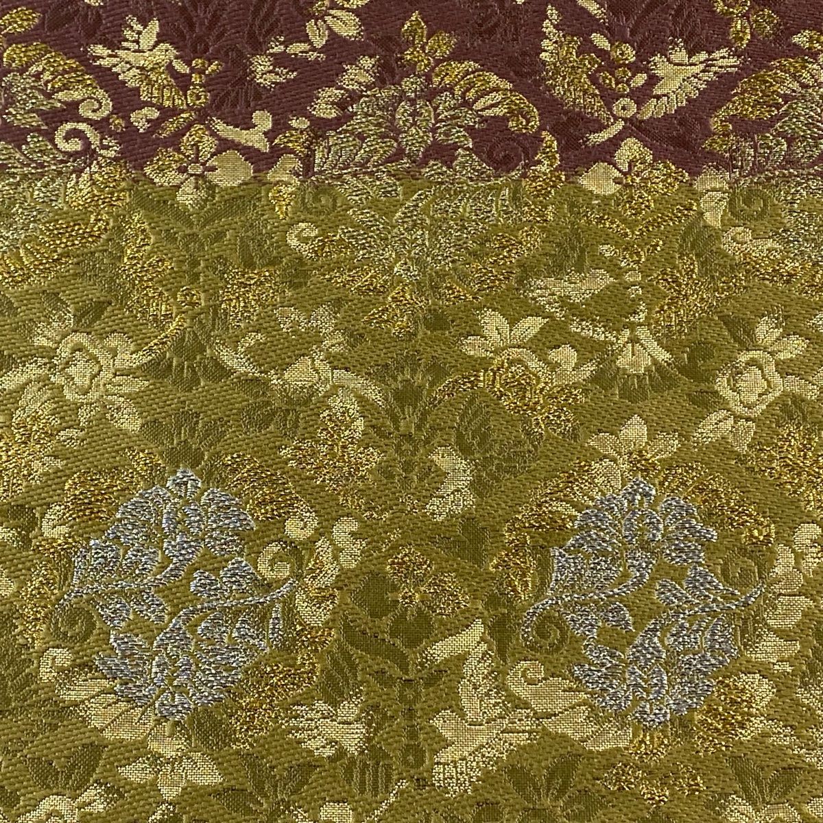 袋帯 美品 秀品 花鳥 段縞 金銀糸 箔 茶紫 六通 正絹 【中古