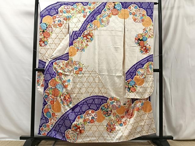 豪華振袖　駒刺繍　絞り　花筏文　正絹　逸品 平和屋着物□豪華振袖 駒刺繍 絞り 流水花文 正絹 逸品