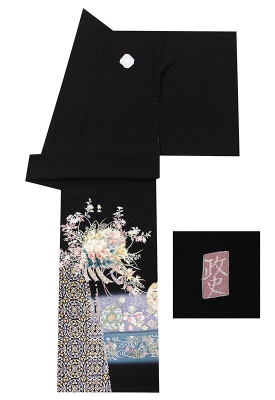 記念感謝祭 仕立無料 京友禅伝統工芸手描き正倉院文に加賀五彩染特撰黒留袖四季花熨斗華文 10012391
