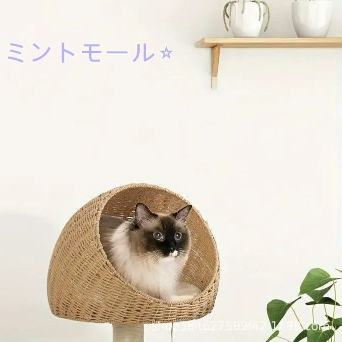 キャットツリー キャットタワー ねこ 猫 ネコ アニマル 動物 ペットベッド リビング 爪とぎ 一体型スクラッチポスト 快適な巣付き 竹製