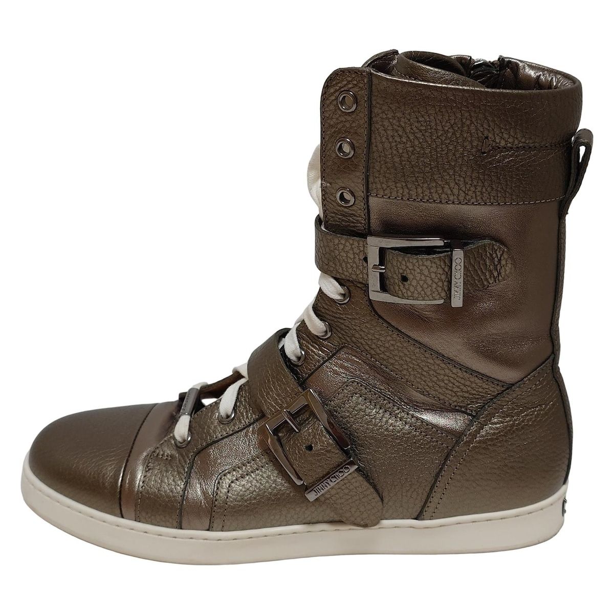 JIMMY CHOO ジミーチュウ ショートブーツ 37 1|2 レディース - ダークゴールド レースアップ|インソール取外し可 レザー