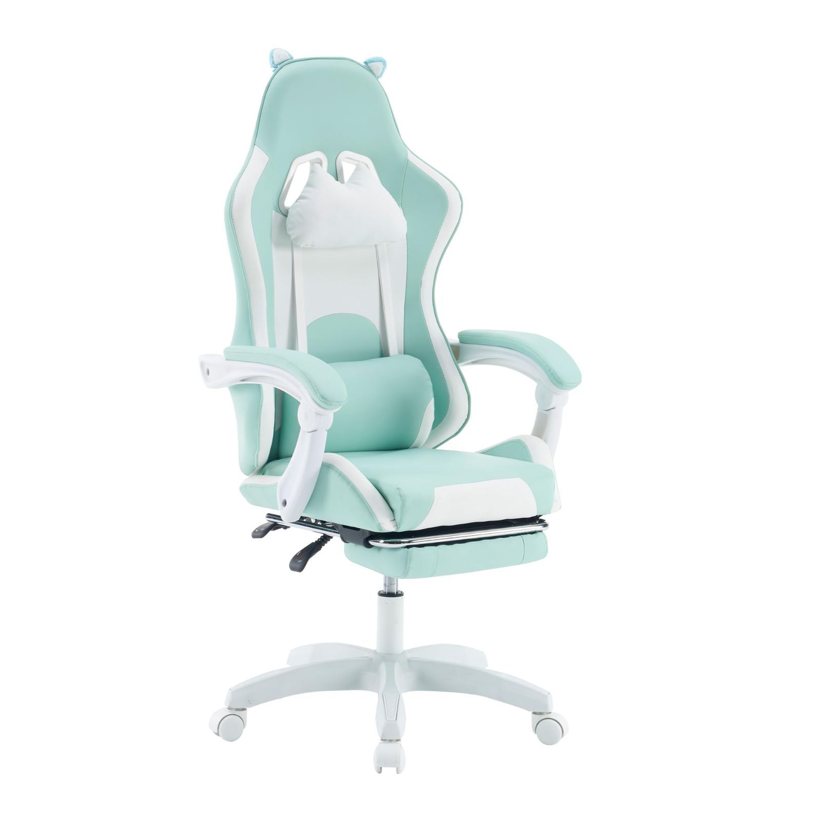 ブラック 猫耳 ホワイト かわいい キャスター デスクチェア ゲーミングチェア パソコン OSJ フットレスト