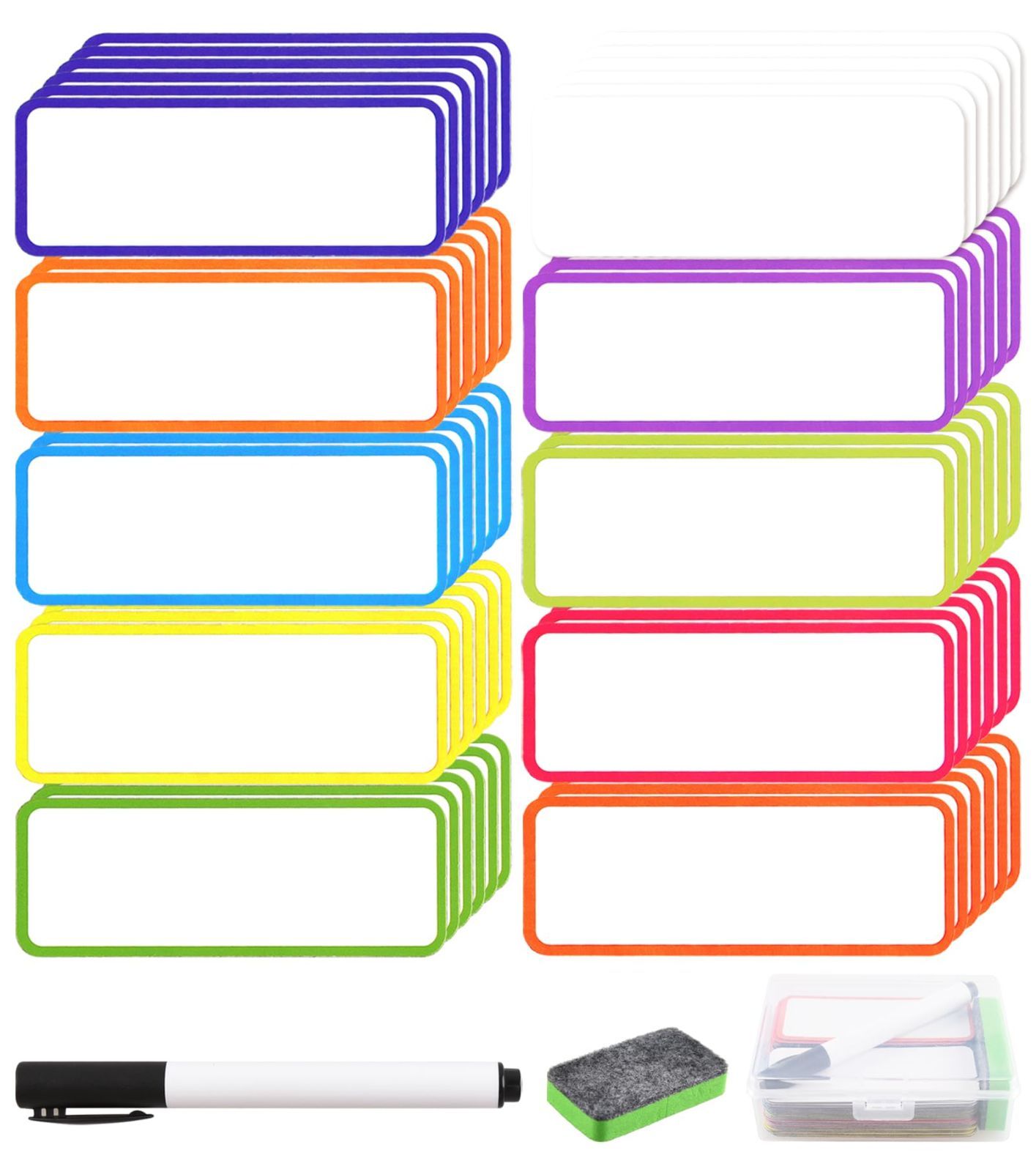 【在庫処分】事務所 繰り返し利用 防水 2.9*7.9cm 倉庫 冷蔵庫ラベル マグネット 名札ラベル マグネットネームプレートラベル 学校 ホワイトボードネームプレート マグネットラベル 磁気ネームプレート 10色 スケジュール管理 60枚入 マグネットシー