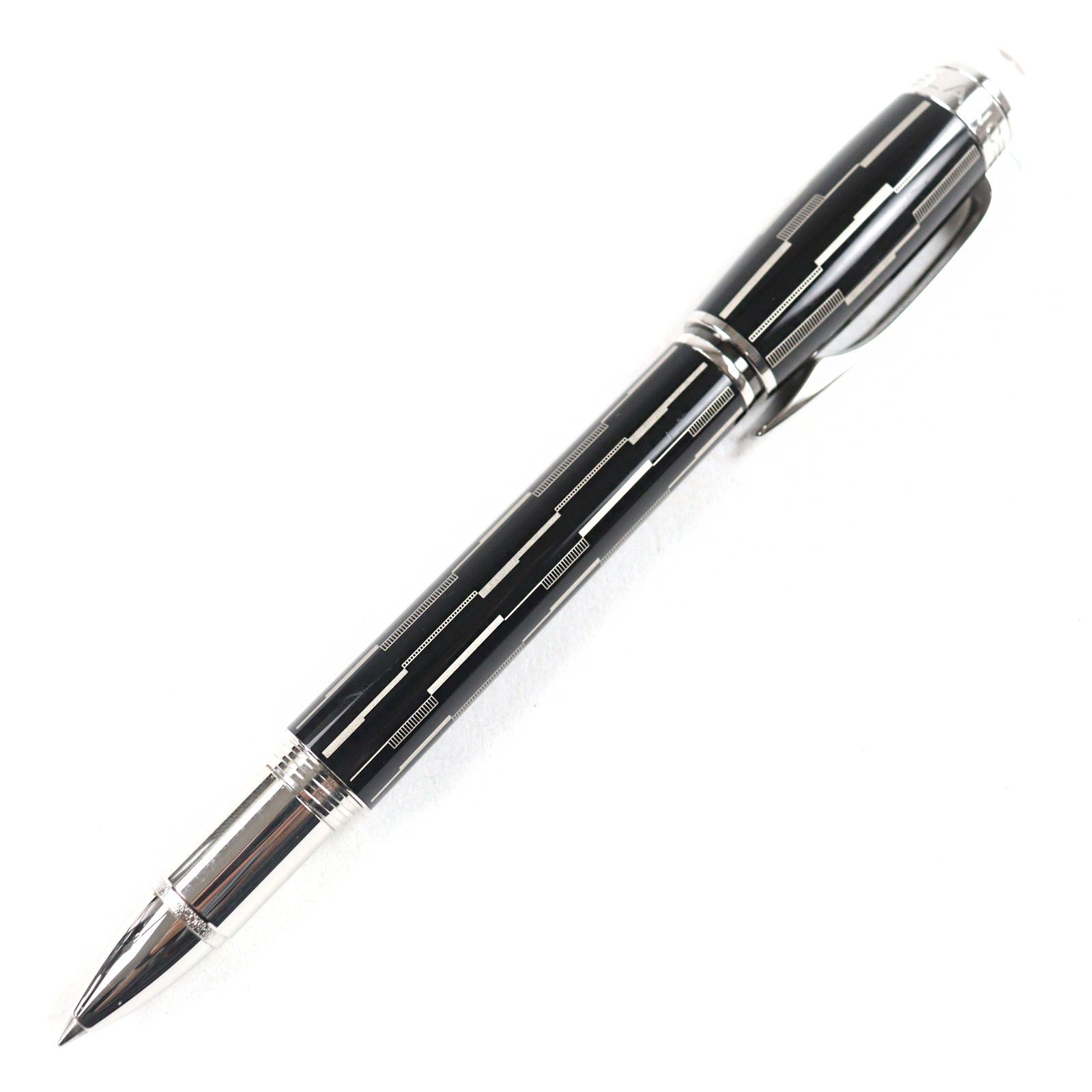 ○MONTBLANC モンブラン スターウォーカー ブラックミステリー メタル ロゴ刻印 ホワイトスター キャップ式 ボールペン ブラック シルバー ドイツ製