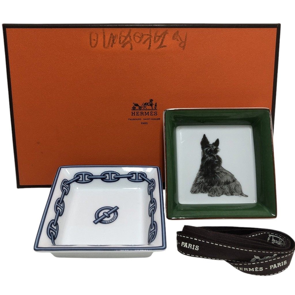 HERMES エルメス シェーヌダンクル スコティッシュテリア スクエア ミニプレート 豆皿