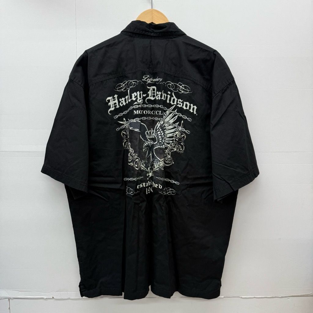 Harley Davidson レーヨン 半袖ブルゾン ハーレーダビッドソン 黒 2283 ハーレーダビッドソン ブルドッグ ビッグロゴ 半袖 Tシャツ