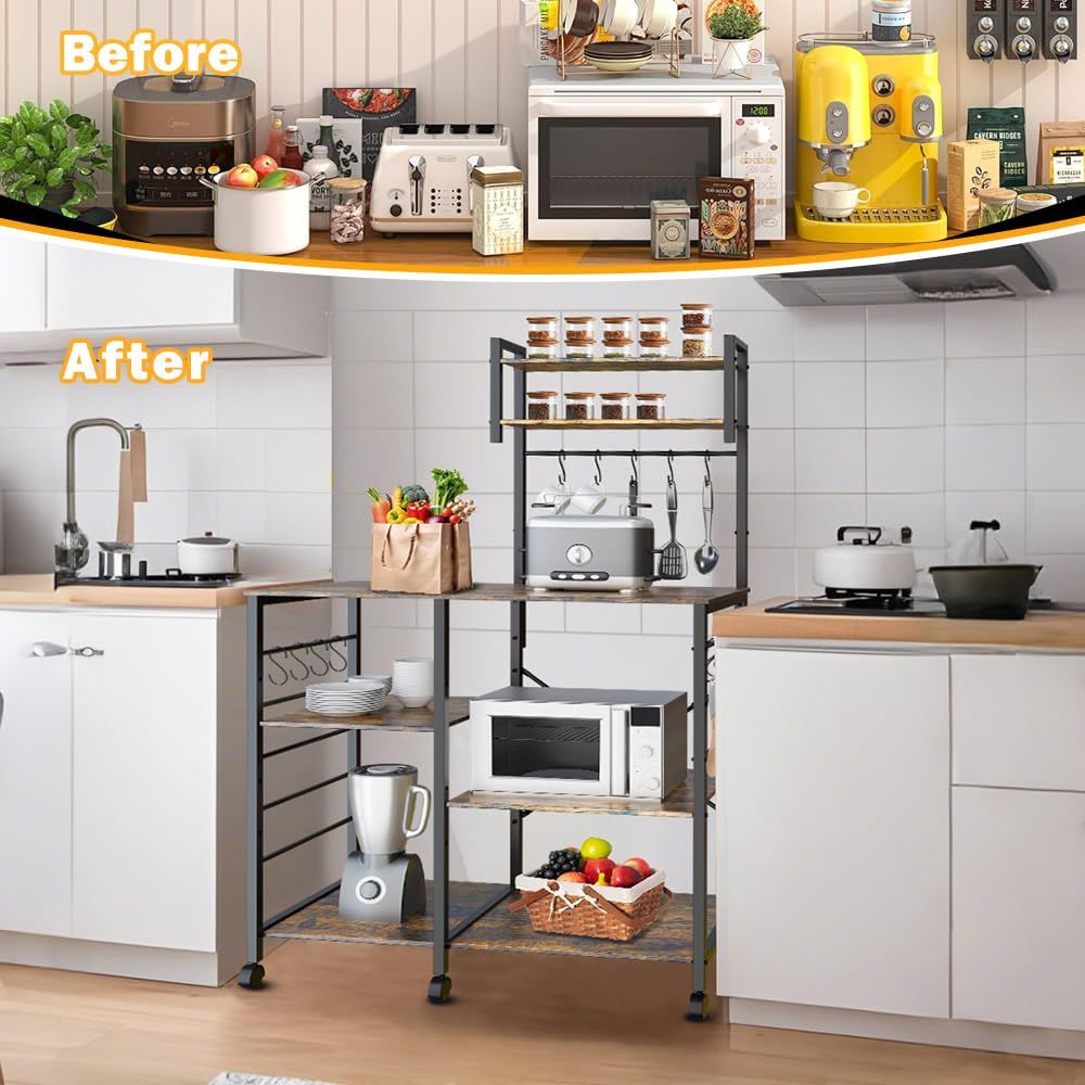 大型レンジ対応 キャスター付き 高さ150 幅88 奥行40cm 電子レンジラック キッチンラック 食器棚 高耐荷重 レンジ台 レンジボード 組み立て簡単 移動 Ｓ字フック10個を付き §ｚｚ ｌｕｘｉ レンジラック キャスター アジャスター付き NEXPOTALLINN_EU